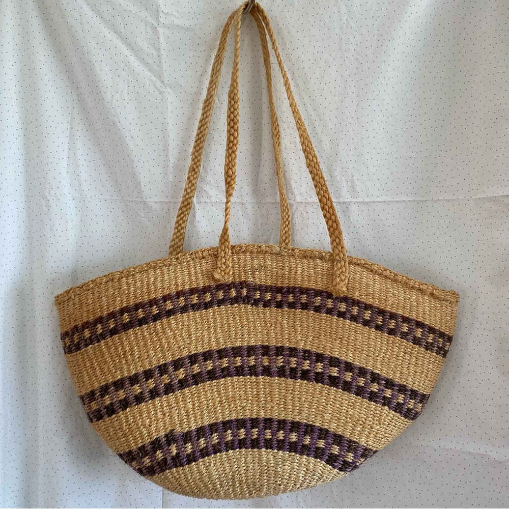 Patterned Straw Jute Tote